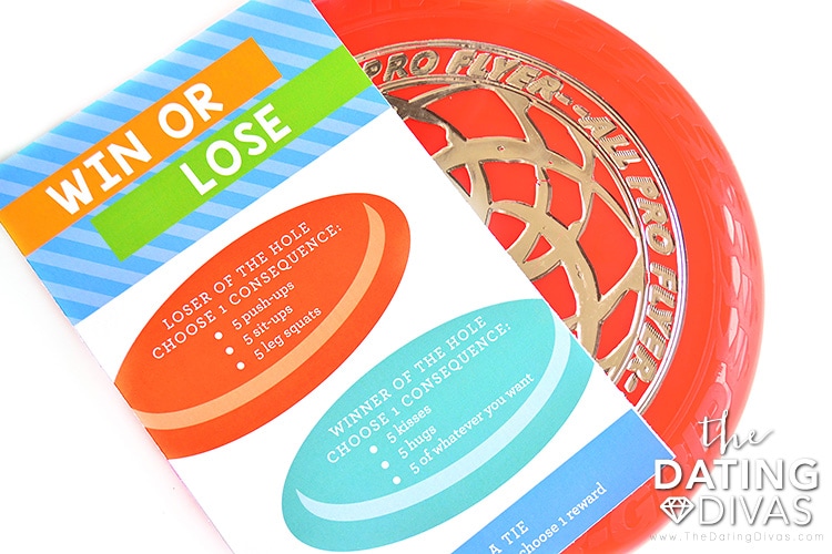 Consequences for winners and losers in frisbee golf date night.
