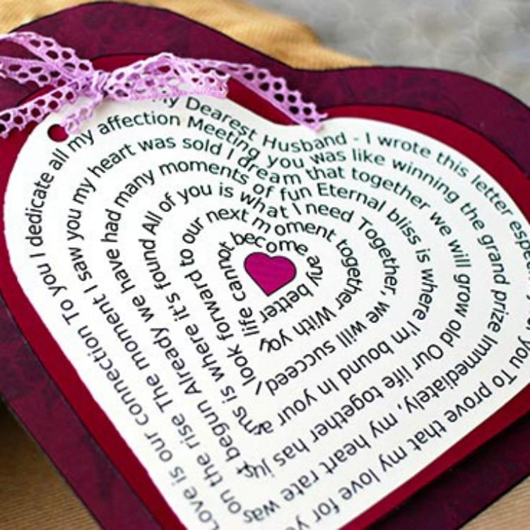 Personalized love poem printed in a heart shape