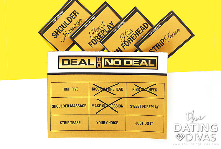 Sexy Deal or No Deal reward cards and game board - dateyourspouse.com A Sexy Deal or No Deal gameboard and several briefcase cards | The Dating Divas