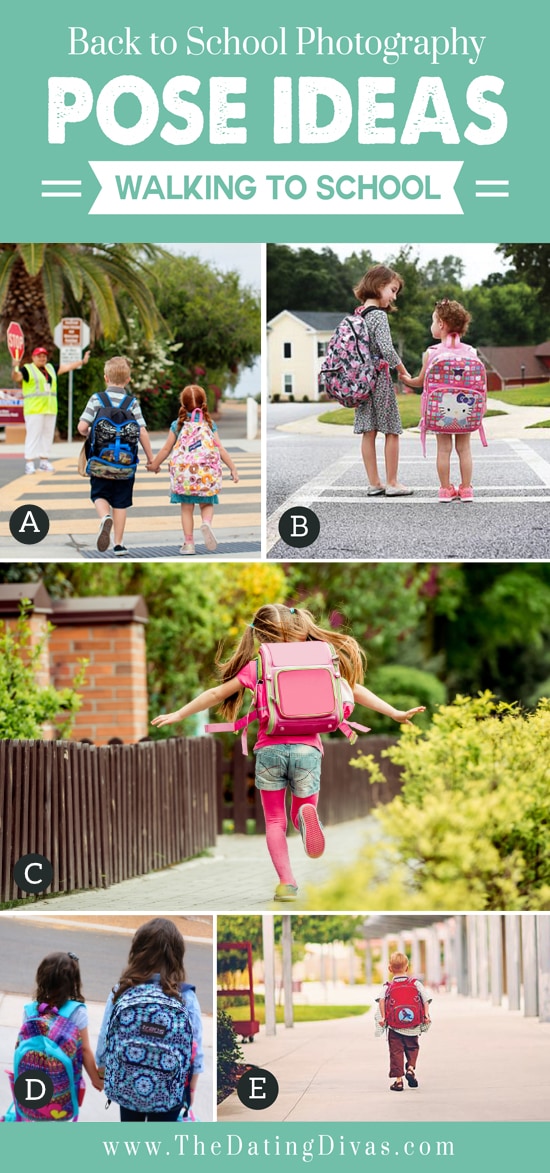 A variety of photo ideas while your child walks to school - dateyourspouse.com Fun and easy photo ideas while kids are walking to school | The Dating Divas