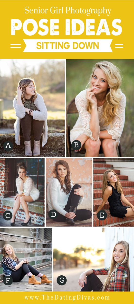 A variety of sitting down poses for senior year photoshoot - dateyourspouse.com Senior year girls sitting down posing for their photoshoot | The Dating Divas