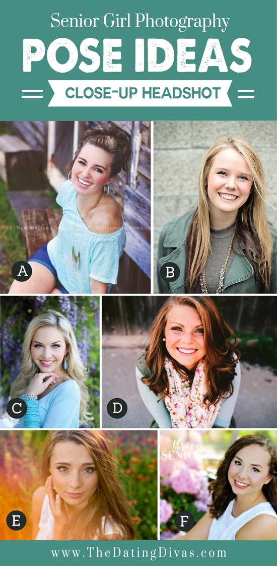 A list of head-shot photos to do for your senior year photos - dateyourspouse.com Senior girl photography head-shot poses for this year | The Dating Divas