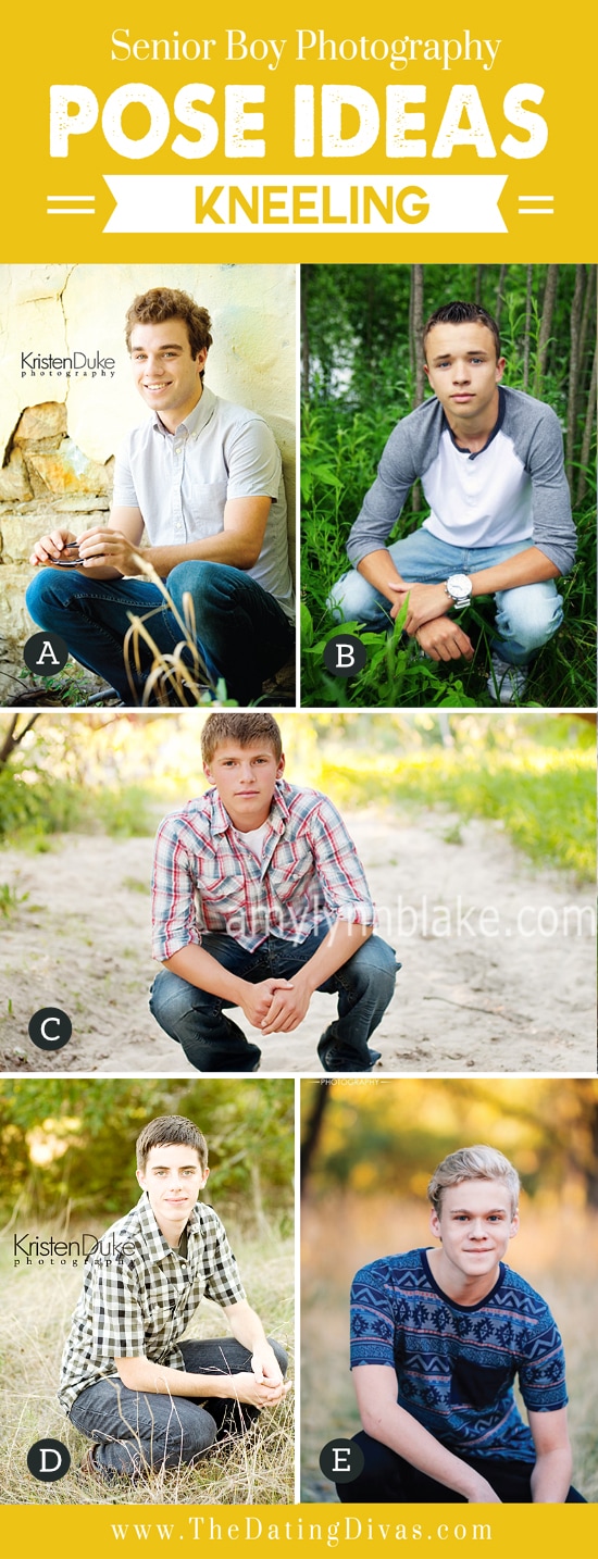 Awesome poses for son's senior photos - dateyourspouse.com Boys kneeling while taking their senior photos | The Dating Divas