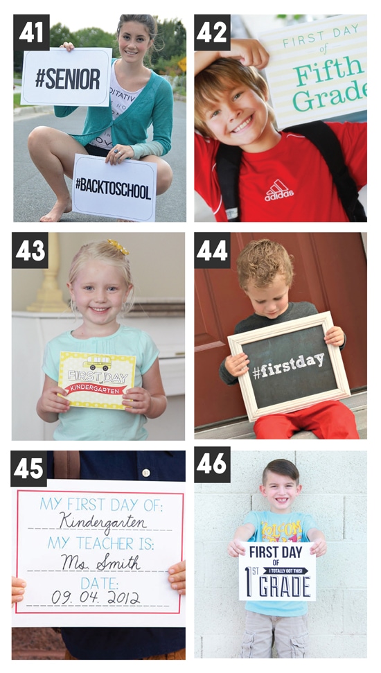 Children holding a variety of signs for their first day of school - dateyourspouse.com Kids posing for a photo with their free first day of school signs | The Dating Divas