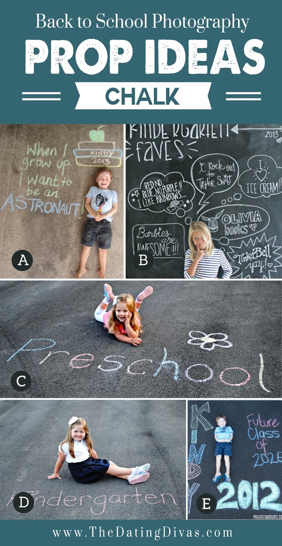 A list of photo ideas to use chalk - dateyourspouse.com Fun ways to use chalk as a prop for a back-to-school photoshoot | The Dating Divas