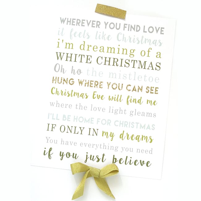 Christmas love lyric wall art prints