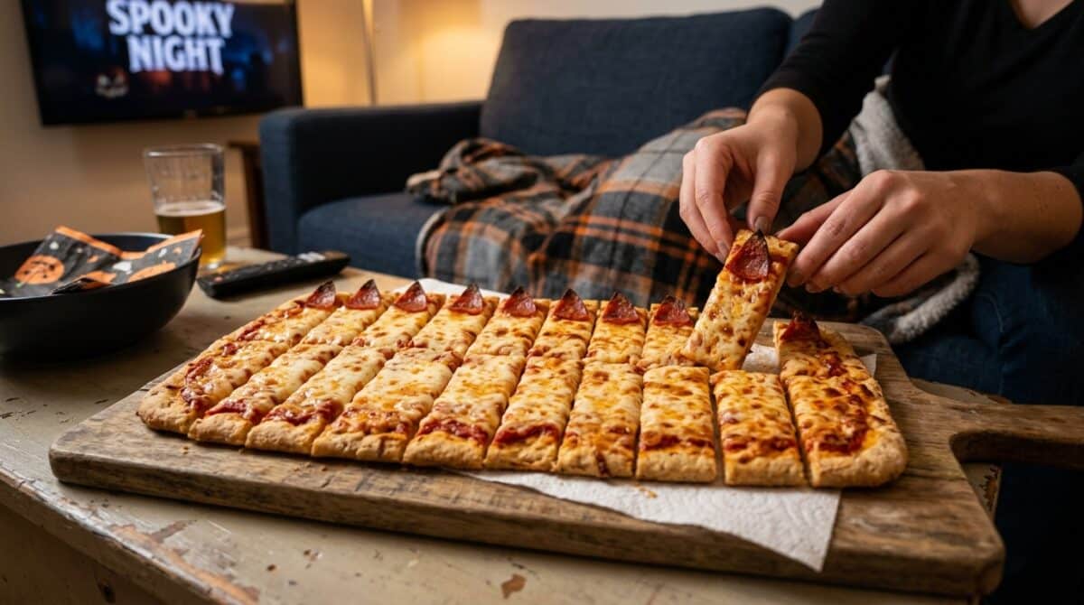 Pizza cut into witch finger pizza slices