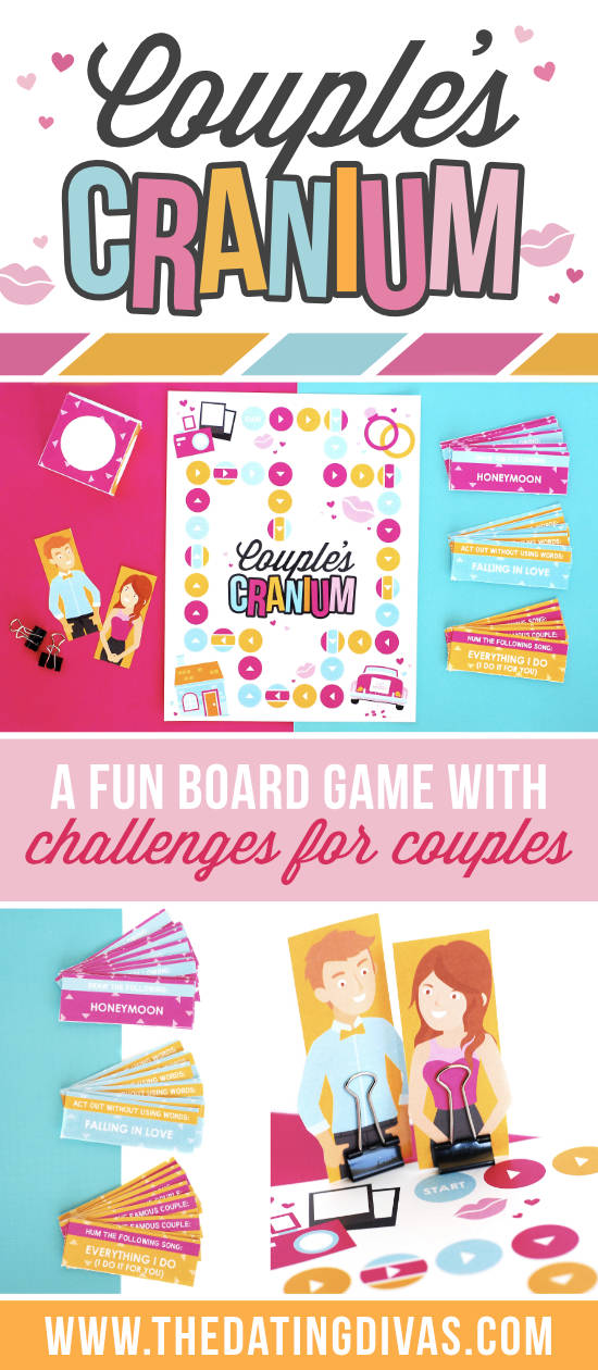 Couple's Cranium is a fun and flirty date night game that you can play with your spouse. This fun twist on the game Cranium includes three unique marriage-themed challenges. This date night game is perfect for an easy date night at home with your spouse and includes everything you need in a printable download. #datenightgame #couplescranium #craniumdatenight #athomedatenight #datingdivas
