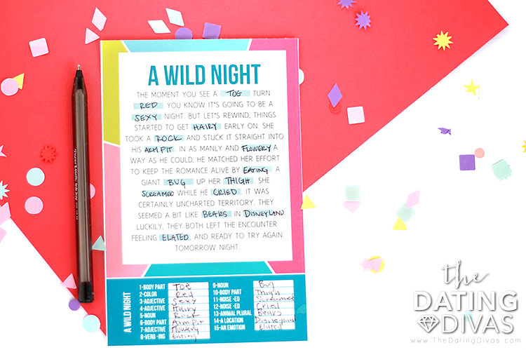 A page of sexy mad libs that is filled in - dateyourspouse.com A finished page of sexy mad libs. | The Dating Divas