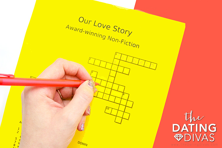 Filling in a crossword puzzle made from an online crossword puzzle maker - dateyourspouse.com A printed page from a crossword puzzle maker | The Dating Divas