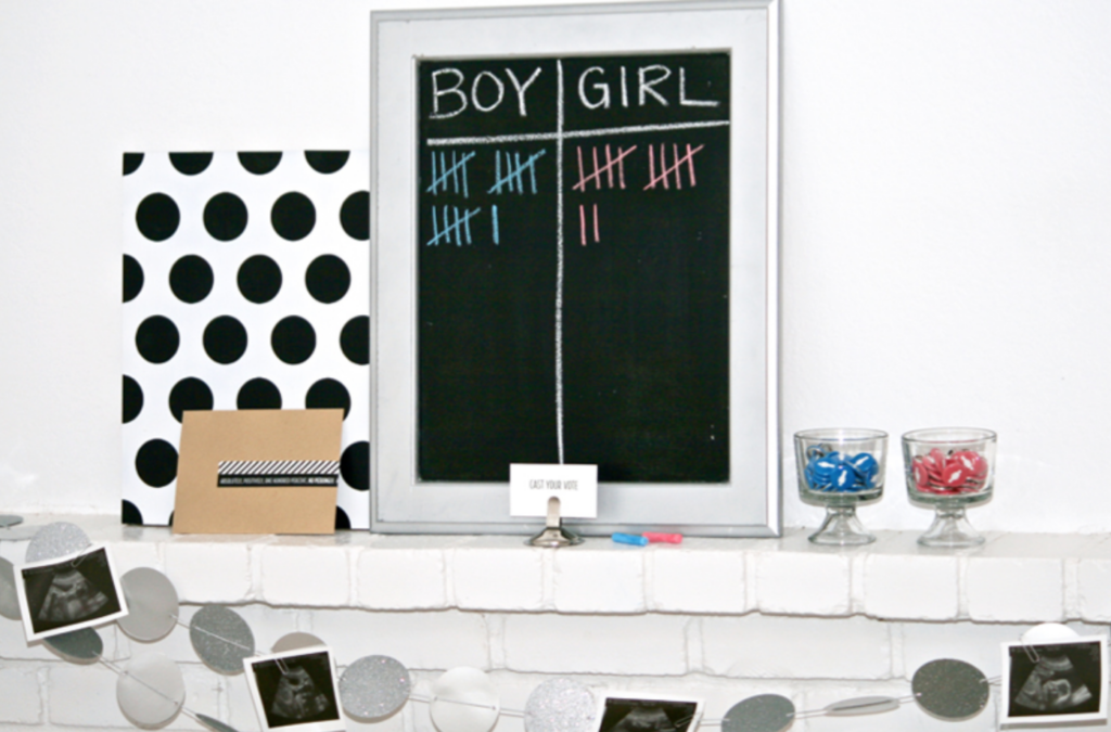 Chalkboard vote on the gender at the gender announcement party. | The Dating Divas