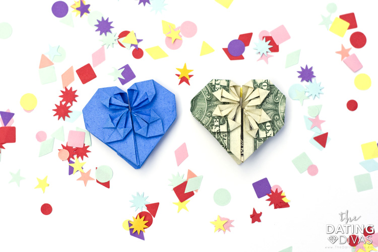 A step-by-step guide showing you how to make an origami heart out of a dollar bill| The Dating Divas