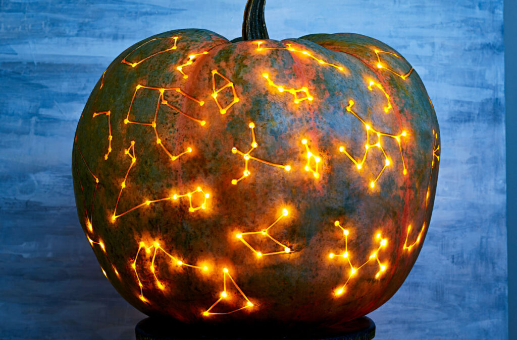 Constellation Pumpkin - dateyourspouse.com Creative pumpkin carving pattern ideas of space. | The Dating Divas