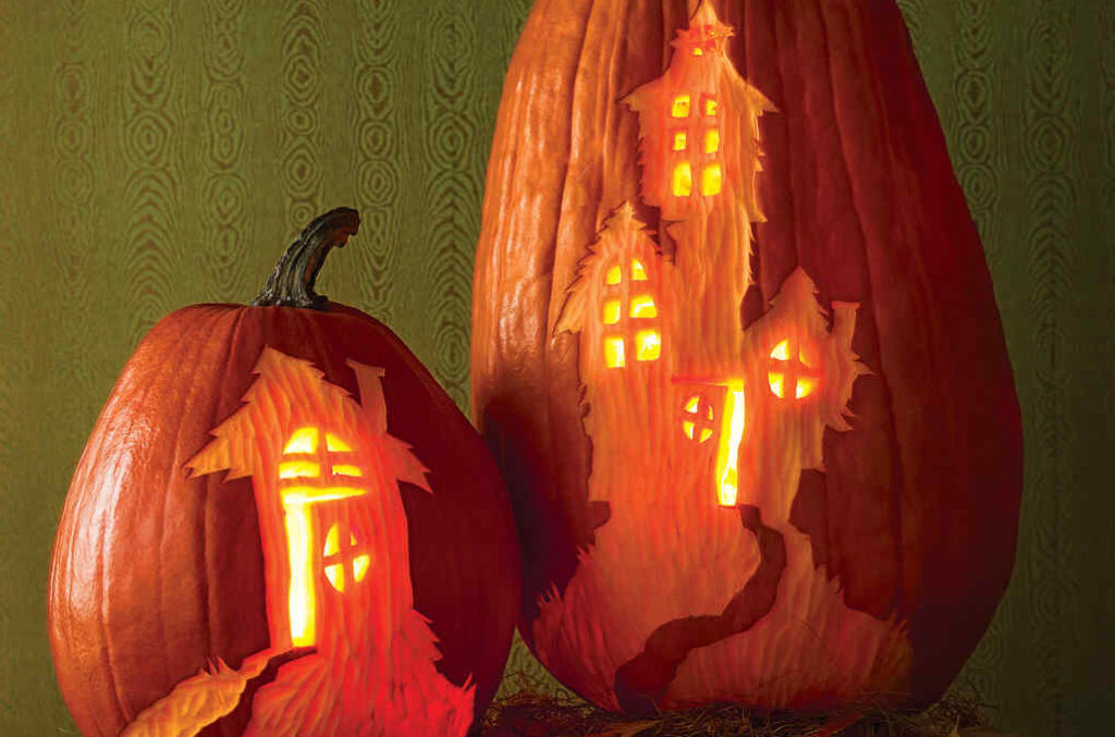 House Pumpkin Carving - dateyourspouse.com Haunted House pumpkin carving template. | The Dating Divas