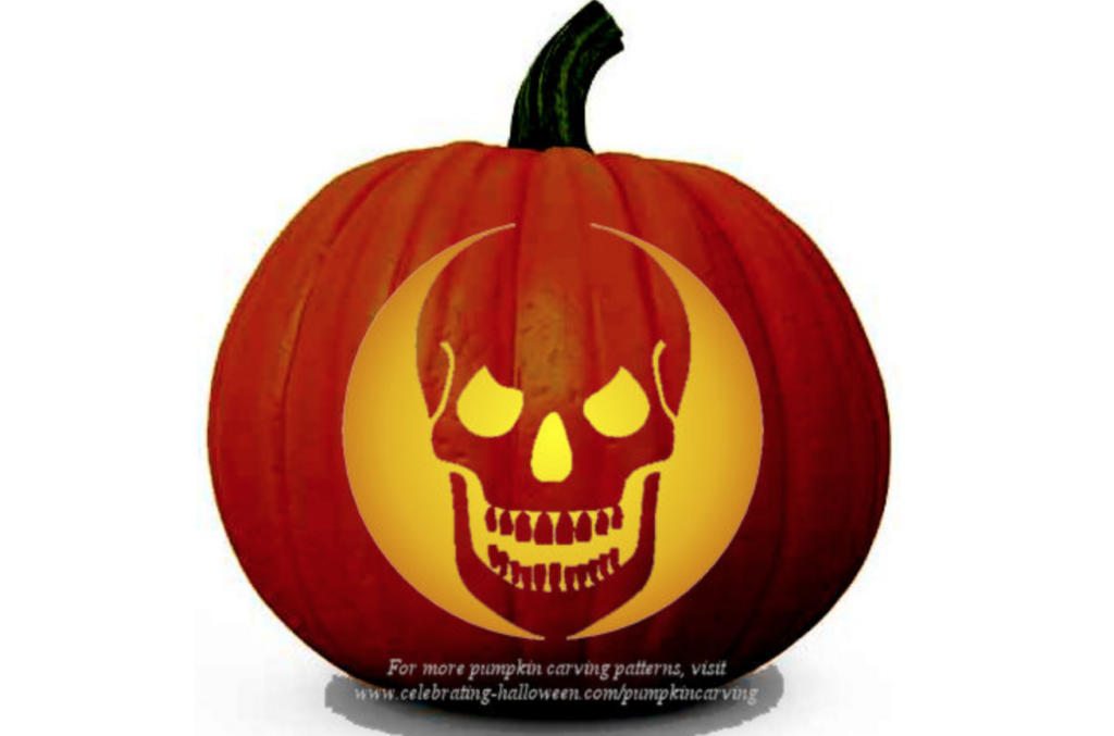 Skull Pumpkin - dateyourspouse.com Skeleton pumpkin carving patterns for Halloween. | The Dating Divas