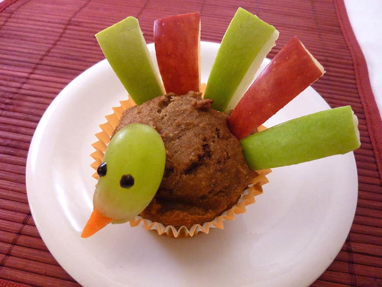 Thanksgiving Turkey Muffin - www.TheDatingDivas.com Add fruit to your favorite muffin for a delicious Thanksgiving finger food. | The Dating Divas