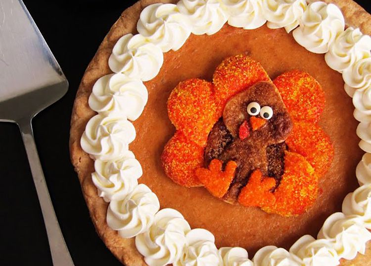 Turkey-Topped Pumpkin Pie - www.TheDatingDivas.com Thanksgiving food ideas for your pumpkin pie. | The Dating Divas