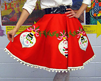 Christmas tree skirt for an ugly Christmas sweater party - www.TheDatingDivas.com Tree-skirt Turned Ugly Christmas Sweater Skirt | The Dating Divas