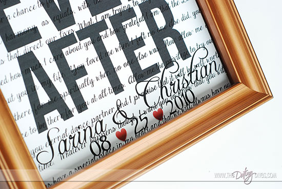 Happily Ever After Quote in Frame Gift Idea - dateyourspouse.com Sweet Christmas gift idea for him with wedding date in frame - The Dating Divas