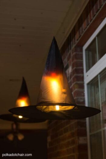 Witch Hat Decorations for Halloween - dateyourspouse.com DIY Halloween Decorations, Floating Witch Hat Luminaries | The Dating Divas
