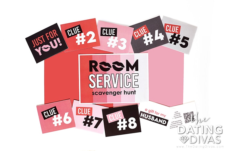 Room service scavenger hunt printables - www.TheDatingDivas.com Find a flirty scavenger hunt for your sweetheart with printables in our holiday sale. | The Dating Divas