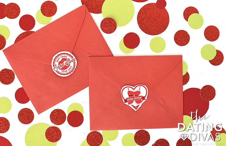 Secret Santa for your spouse envelopes to hide and seal with special free printable seal | The Dating Divas