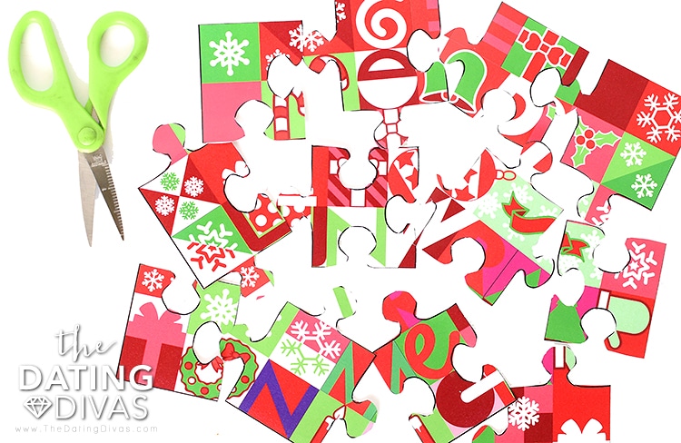 Free printable puzzle cutout containing secret hidden message to hide for your secret santa spouse | The Dating Divas