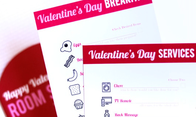 Our Valentine's Day Room Service printables are such a cute valentines gift for her, and perfect for a Valentine's Day breakfast in bed! | The Dating Divas