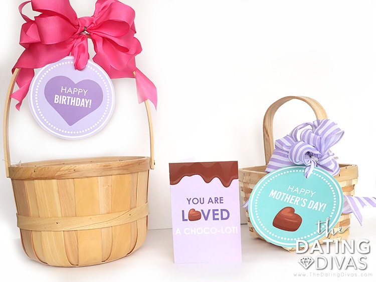 These super sweet printables are too cute and top off the chocolate gift baskets perfectly! | The Dating Divas