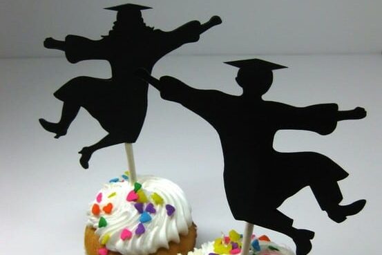 Use these "jumping for joy" graduate cake toppers for your graduation cake decorations | The Dating Divas