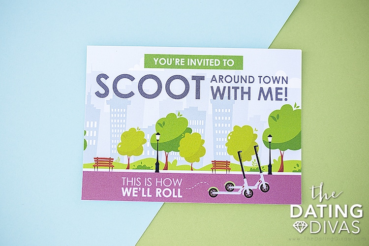 Check out this darling Lime Scooter date night invitation! | The Dating Divas