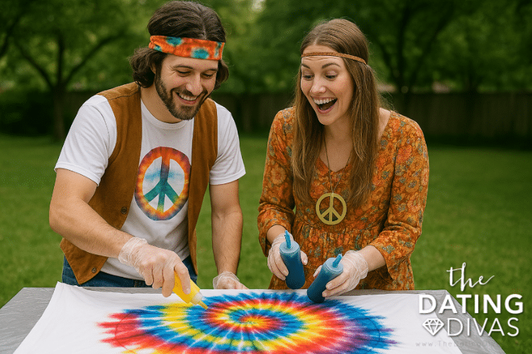 This hippies date includes tie-dying a love sheet together! | The Dating Divas