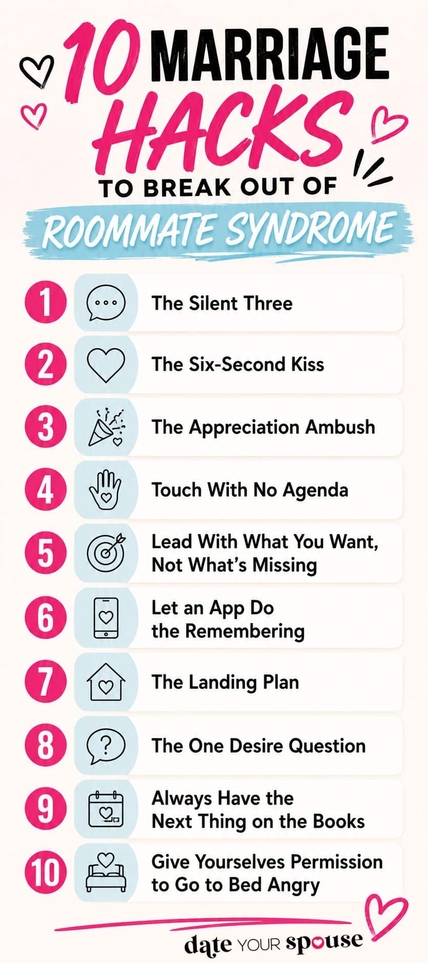 A list of 10 marriage hacks to break out of roommate syndrome