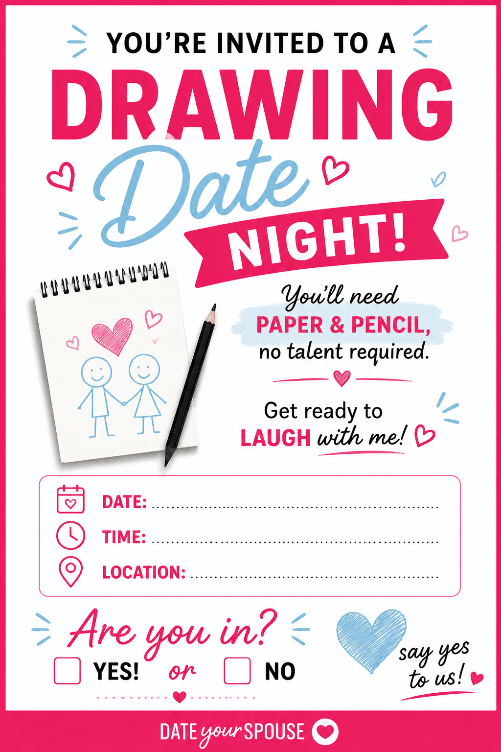 Free downloadable drawing date night invitation to text your spouse