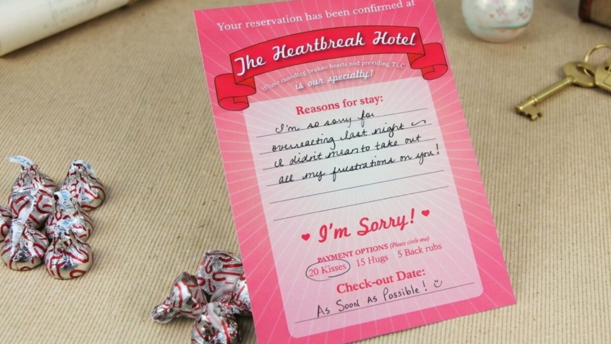 Printable love note for the Heartbreak Hotel to apologize to your spouse
