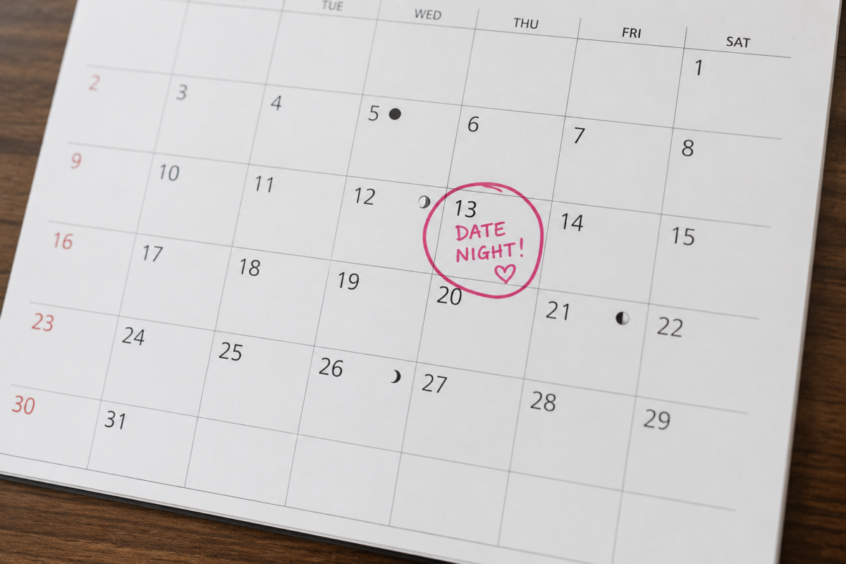 Date night circled on the calendar