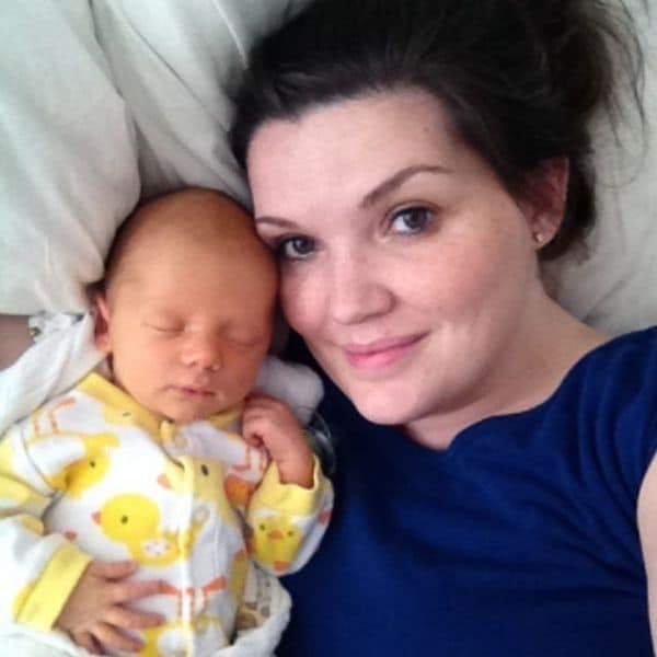 Mother with newborn baby son