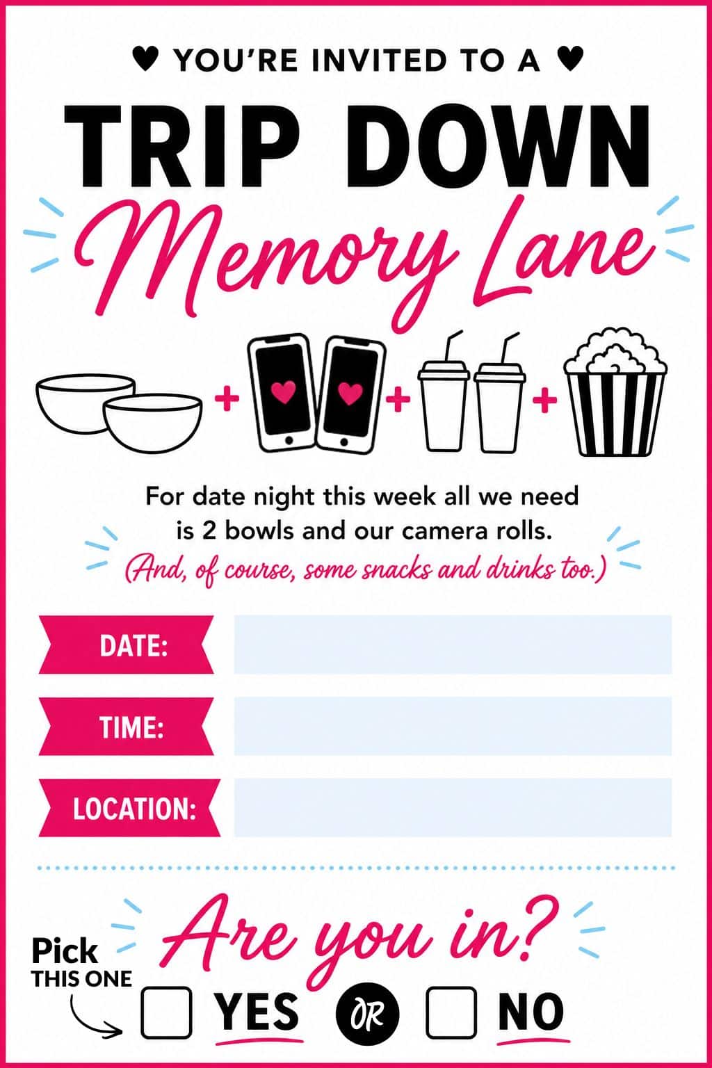 Free date night invitation for a camera roll date night to send your spouse