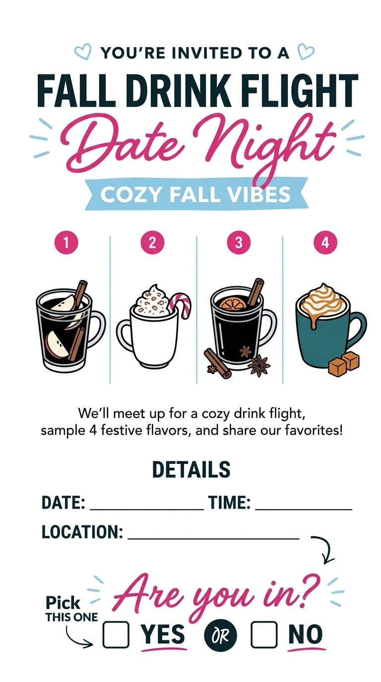 Free date night invite to text your spouse for a fall drink flight date night
