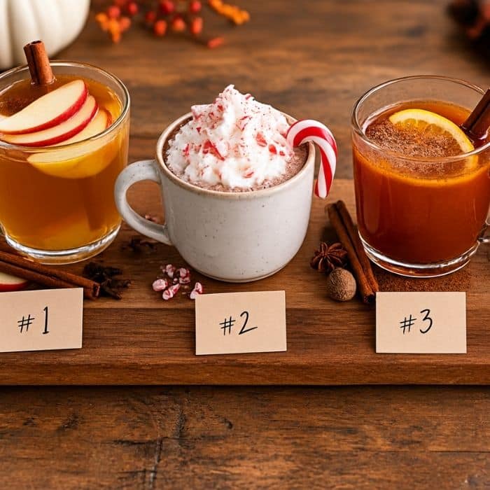 Fall drinks lined up for a taste test date night