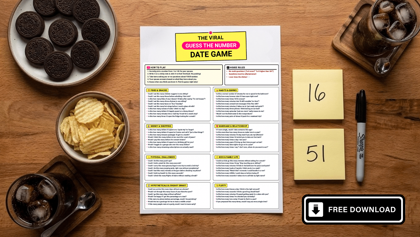 Free printable Guess the Number date game with rules and funny yes-or-no questions for couples