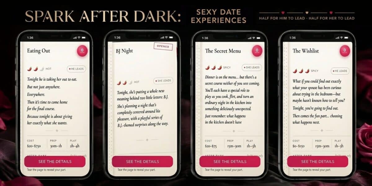 Sexy date experiences in the Spark After Dark book of guided dates in the Spark'd app