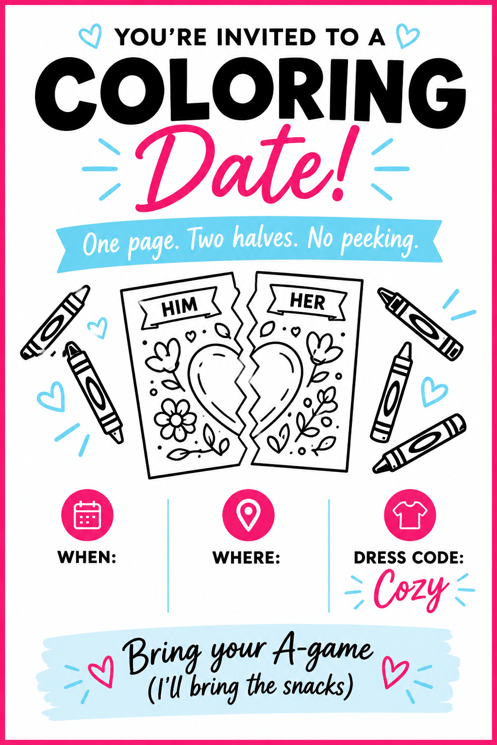 Free printable coloring date night invitation to text or give your spouse