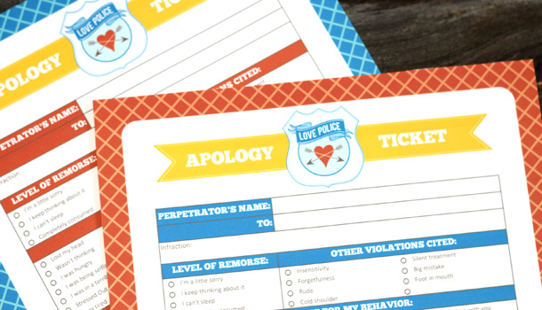 Free printable apology ticket to say sorry to your spouse