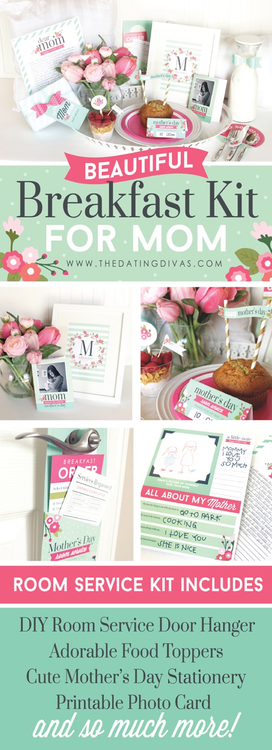 Beautiful Mother's Day breakfast in bed printable kit! Everything you need and more for the perfect Mother's Day morning. #TheDatingDivas #BreakfastInBed
