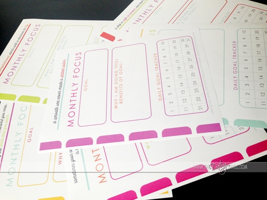 Stay organized and achieve your goals in 2015 by breaking your goals into monthly focuses with these adorable printables from dateyourspouse.com
